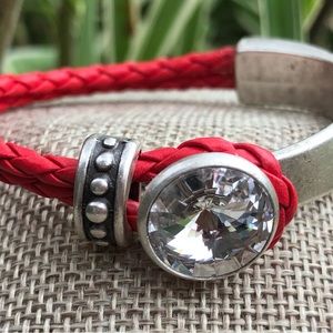 NEW Mixed Media Braided Leather Cuff Swarovski Crystal Bracelet